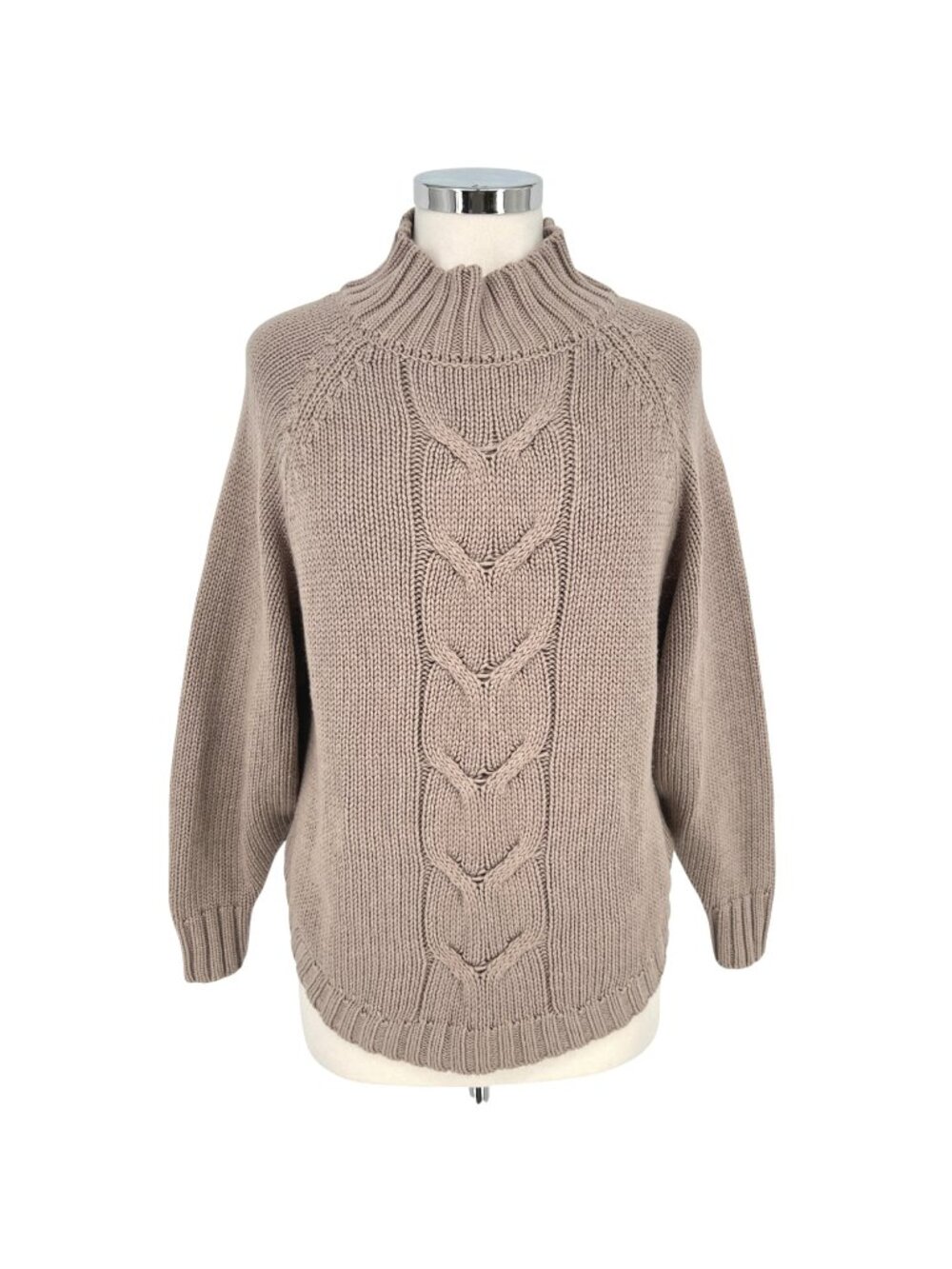 Nanette Lepore Cable Knit Mock Neck Sweater Beige Greige Coastal Cozy Size Small